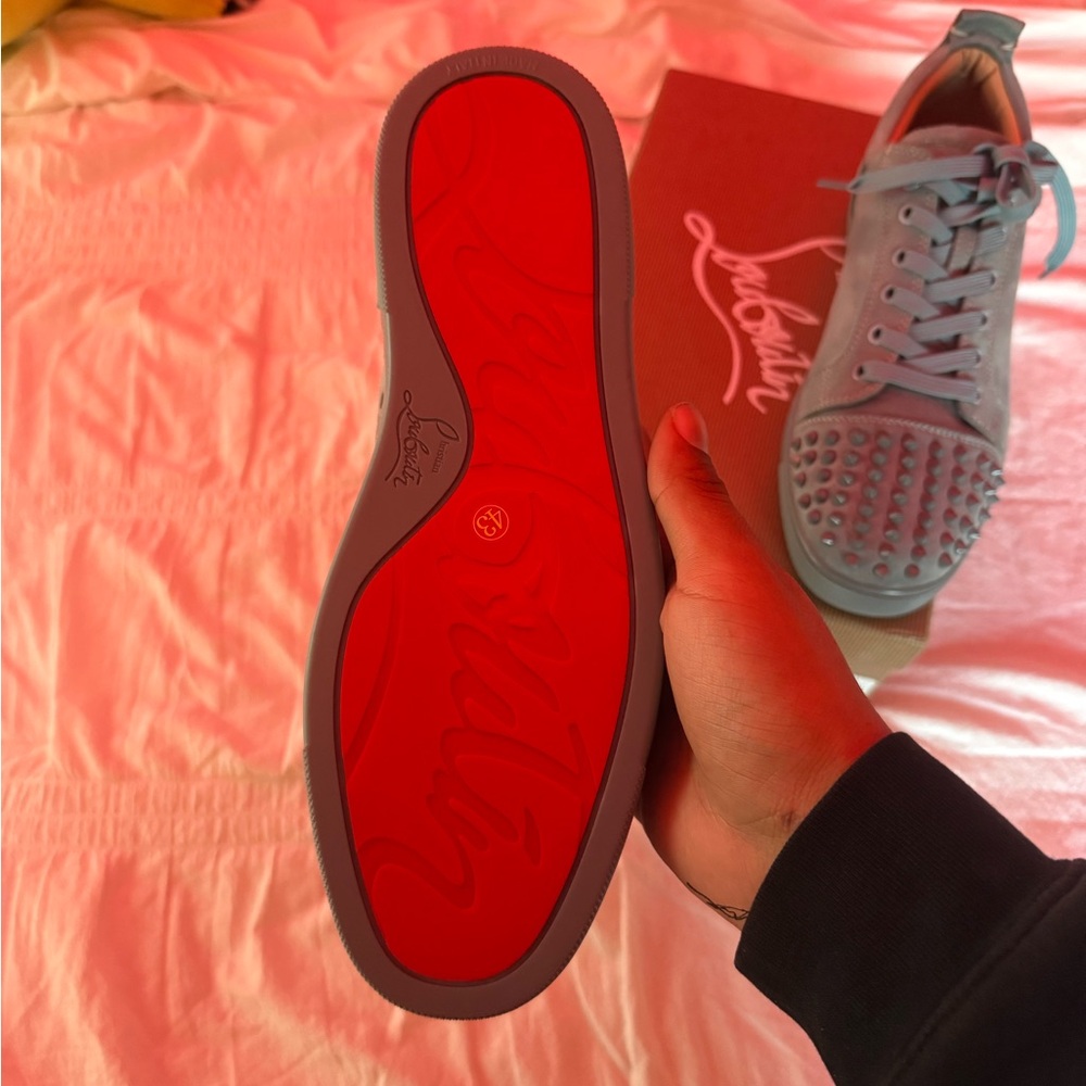 Christian Louboutin Gray Spiked Sneakers - Picture 6 of 7